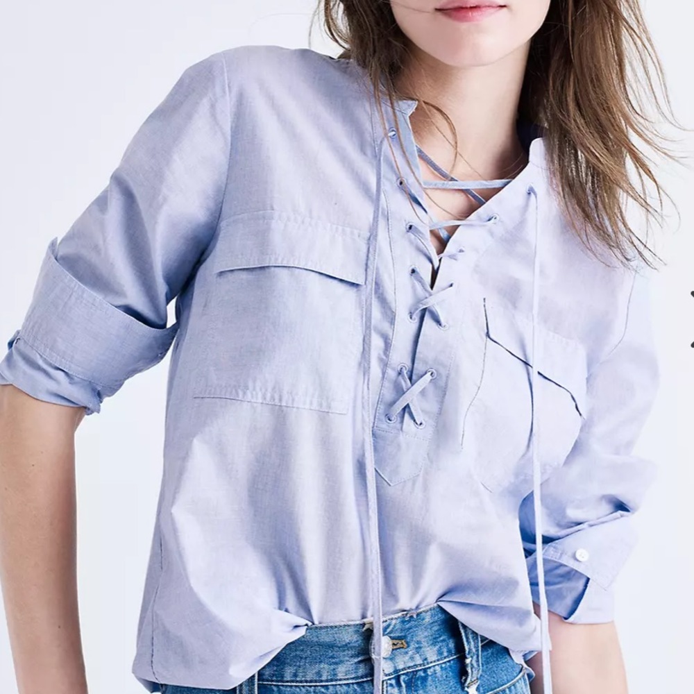 Madewell Terrace Lace-Up Shirt in Waterfall Blue